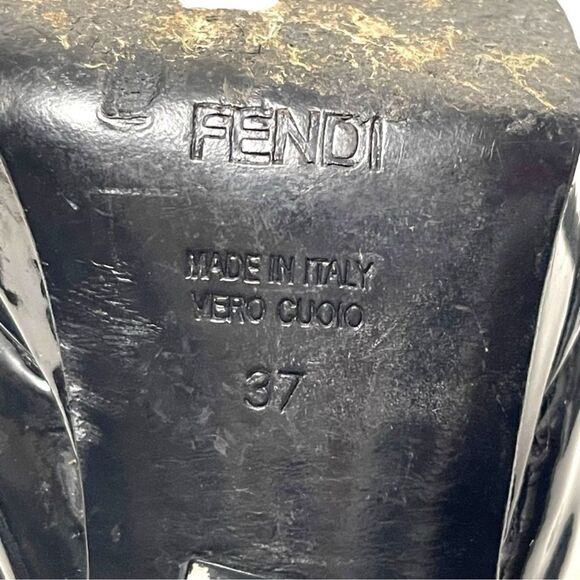 FENDI Patent Leather Slingback Logo Heel Peeptoe Sandals 37 - Picture 13 of 16